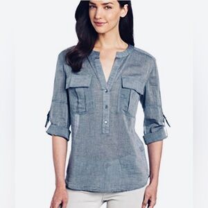 Trina Turk Women’s Jemison Featherweight Iridiscente Blue Top. Size L SKU 189